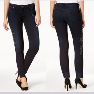 Kut from the Kloth Dark Wash Jeans 10 Floral Embroidery Mid Rise Skinny Denim
